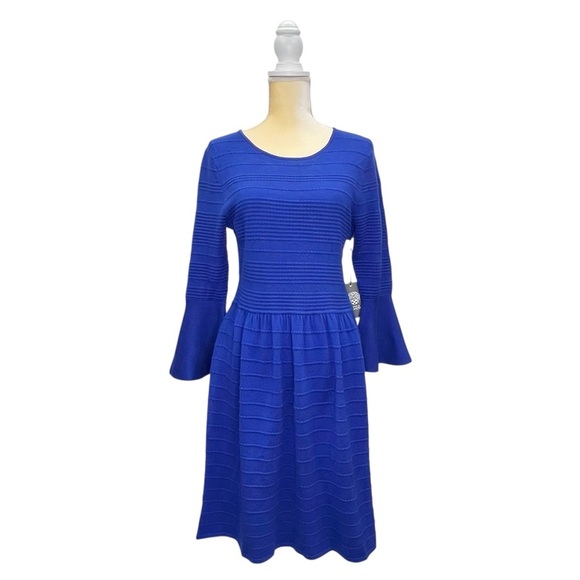 Vince Camuto Sweater Dress Size Large Cobalt Blue 3/4 Length Bell Sleeve New NWT - Picture 1 of 8
